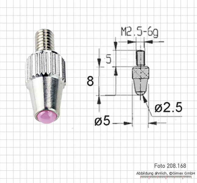 Measuring tip for dial Indicator, ceramic,  2 mm